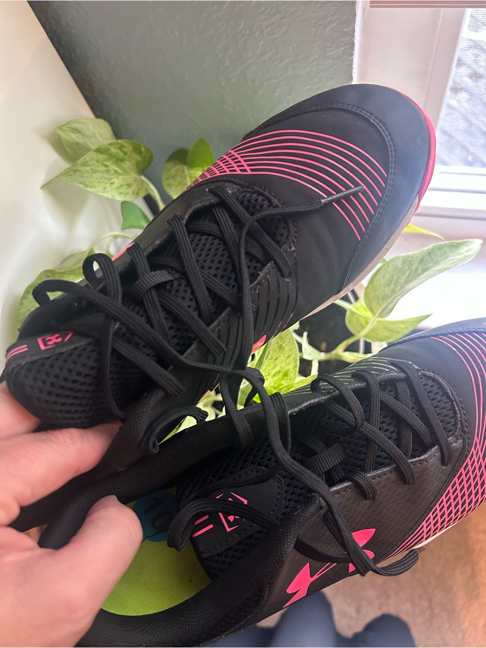 Under Armour Black Cleats with Neon Green Insole and Pink Accents